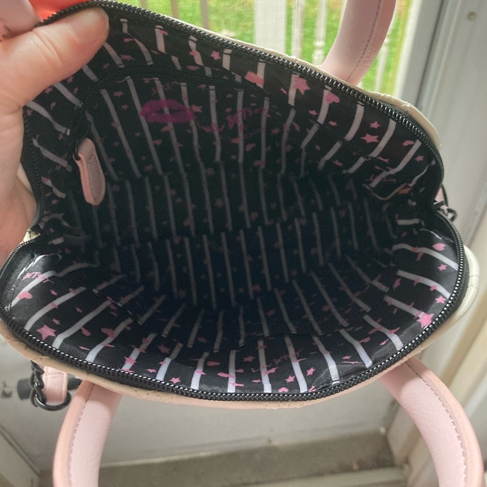 Luv Betsey Johnson LBLINI Quilted Black, White, Pink Crossbody Purse Bag